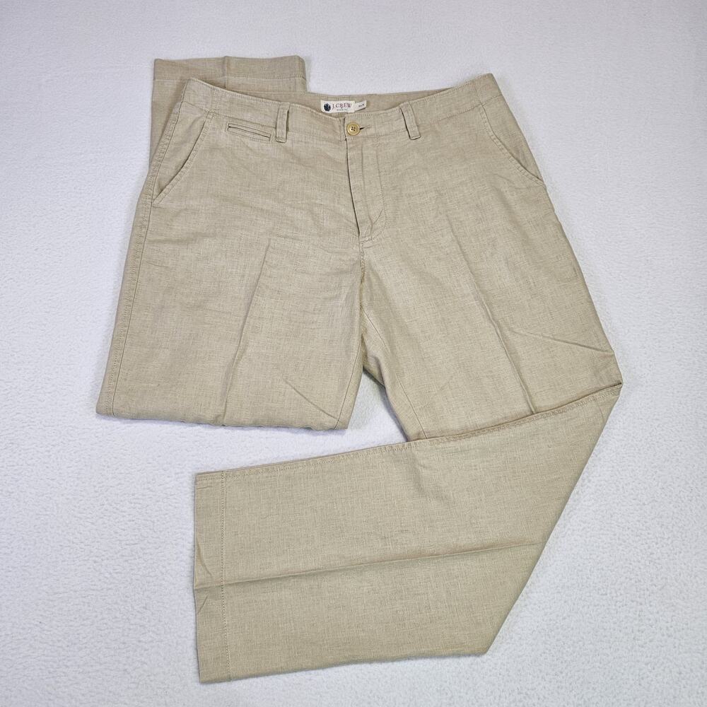 J.Crew Linen Cotton Trouser Mens 34x30 Straight Creased Pant Beige Quiet Luxury